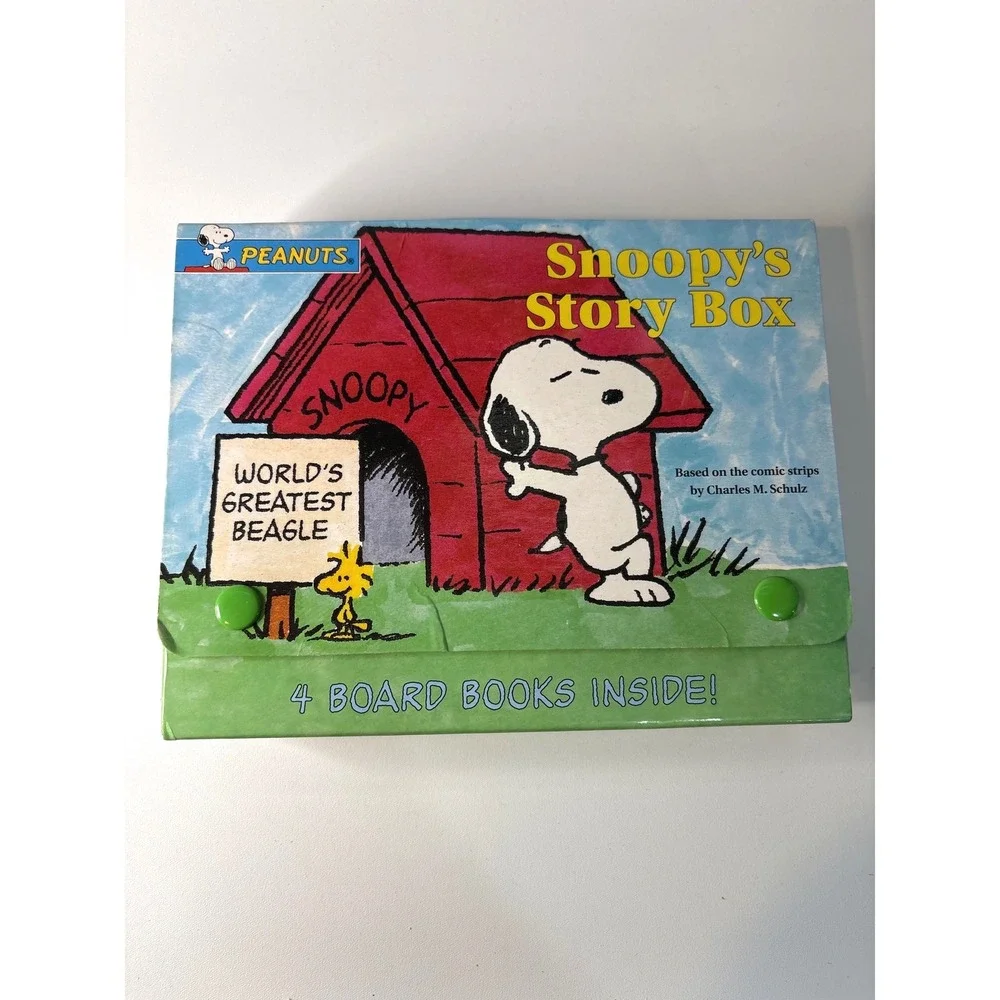 Peanuts Snoopy's Story Box 4 Board Books Set Charles M Schulz Carrying Case